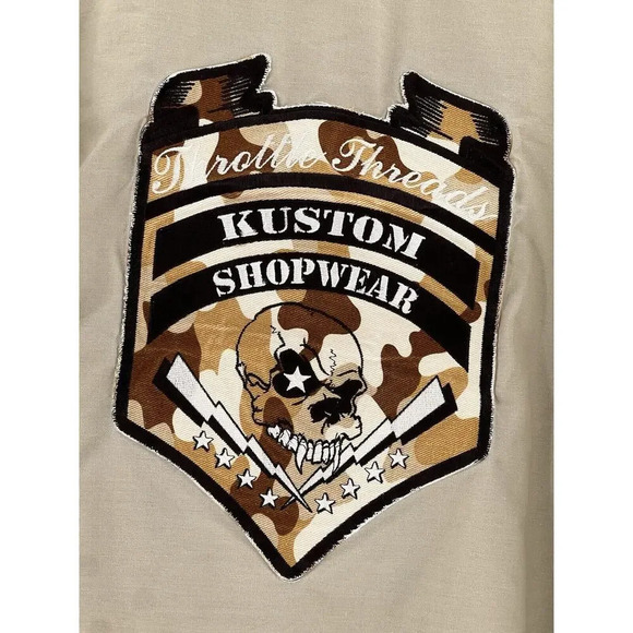 Throttle Threads Camo Skull Shirt Mens 2XL Brown Button Up Kustom Shop Wear - Picture 1 of 13